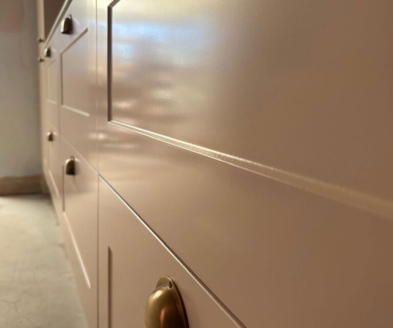 Suzannah & Co - professional painting and decorating – interior & exterior painting, wallpapering, kitchen furniture cabinetry refinishing in and around Sussex. Image of painted cupboards.